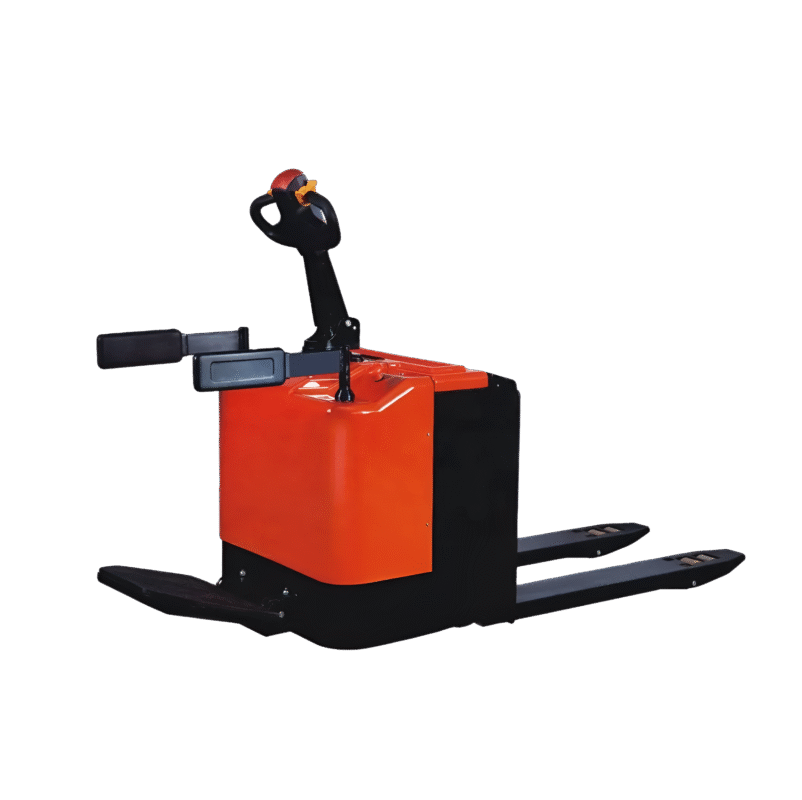 Transpaletas eléctricas con plataforma y protecciones laterales - fondo transparente