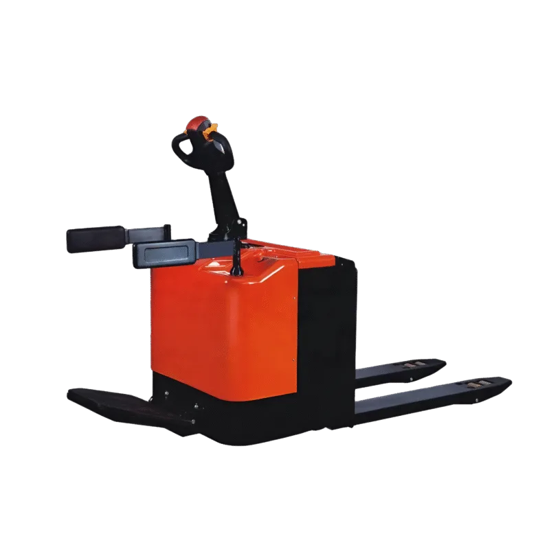 Transpaletas eléctricas con plataforma y protecciones laterales - fondo transparente